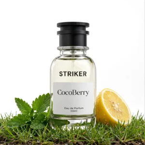CocoBerry Striker Eau de Parfum fresh summer fragrance for men with bright lemon cool mint and green grass notes